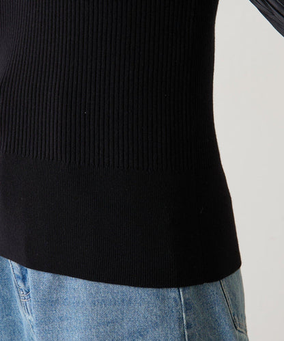 袖部百褶修身針織衫