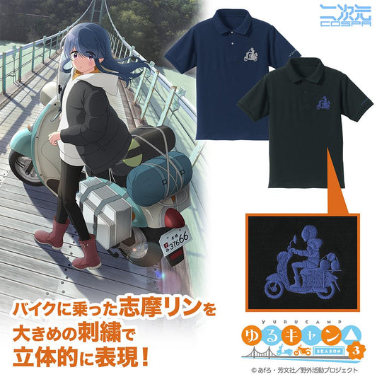 《搖曳露營》 SEASON3_XL碼_摩托車志摩凜 單點刺繡POLO衫/黑色