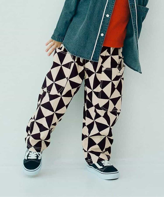 滿印斜紋寬鬆長褲
