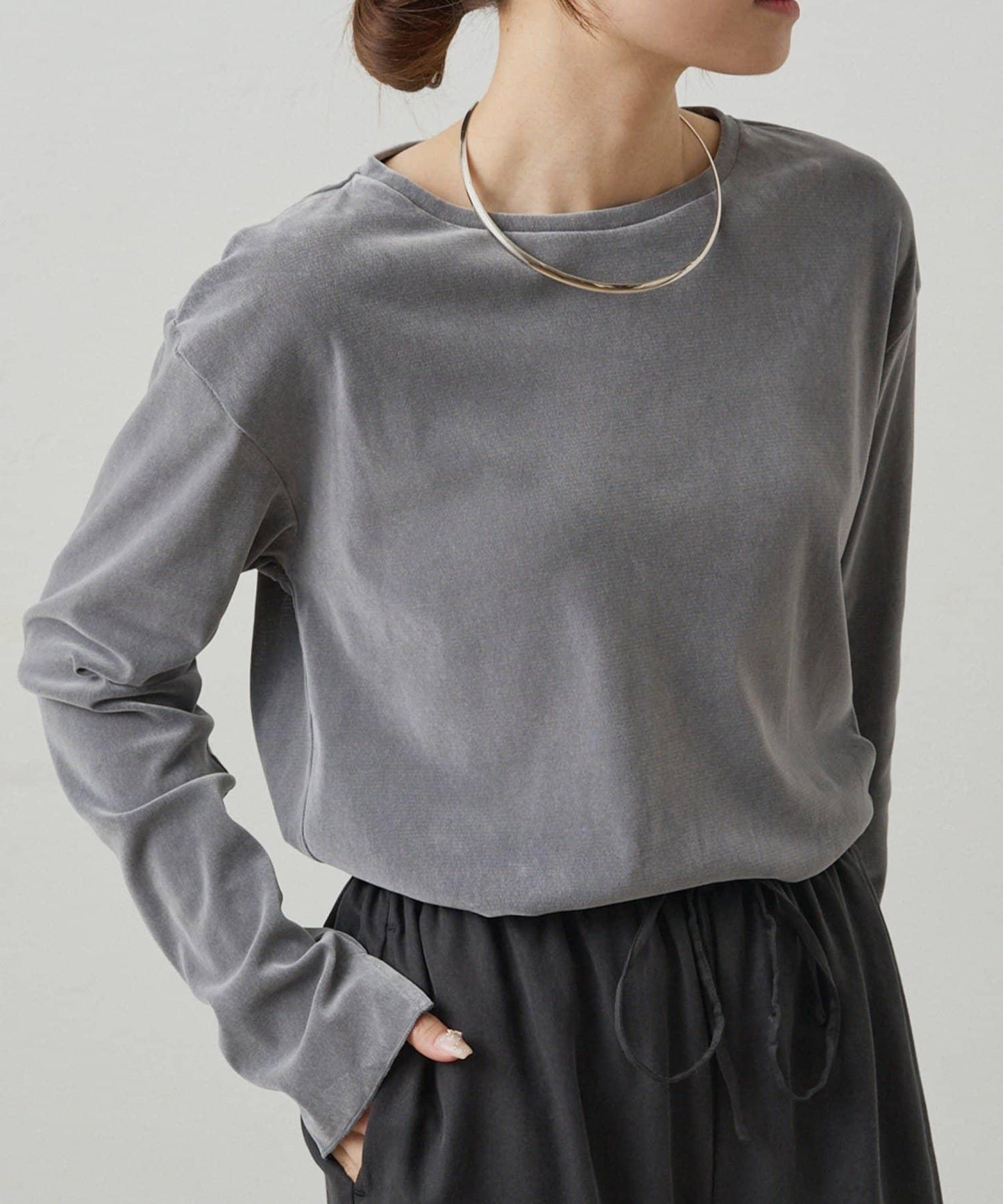 【復刻】尼龍網紗天鵝絨圓領長袖T恤