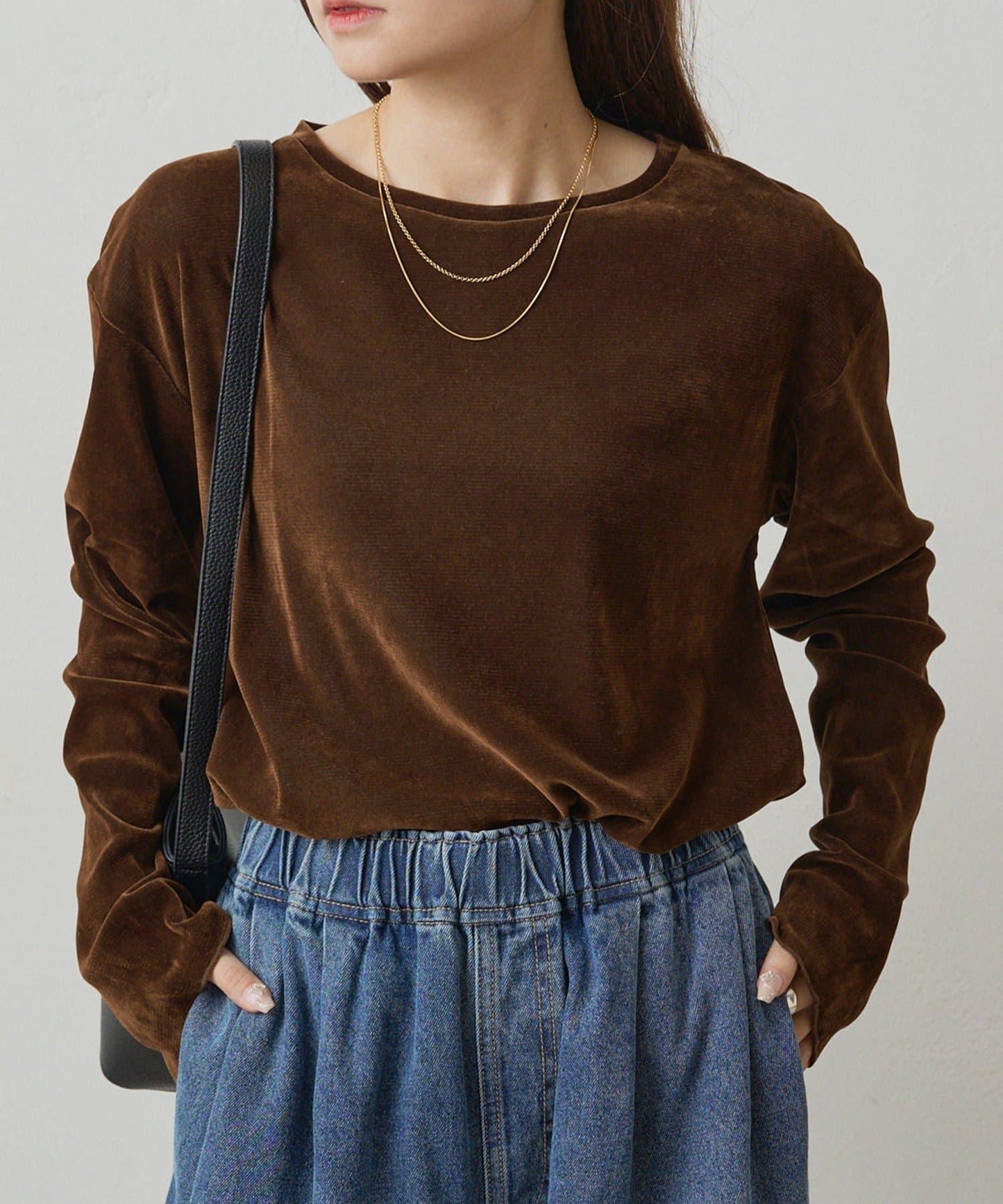 【復刻】尼龍網紗天鵝絨圓領長袖T恤