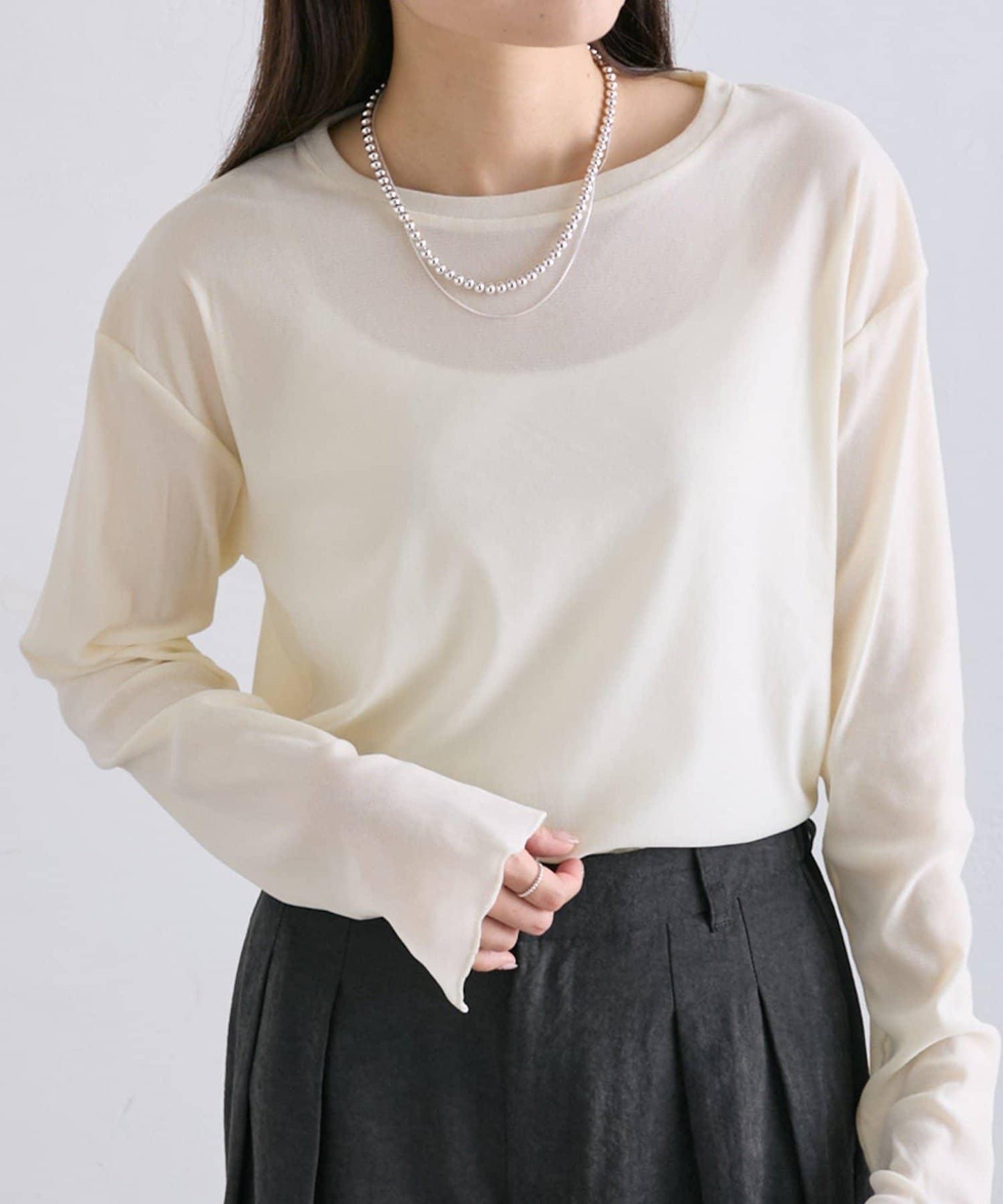 【復刻】尼龍網紗天鵝絨圓領長袖T恤