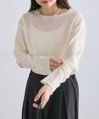 【復刻】尼龍網紗天鵝絨圓領長袖T恤