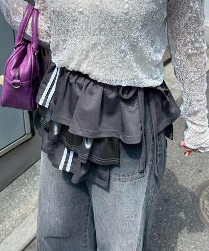 異材質拼接運動風半身裙