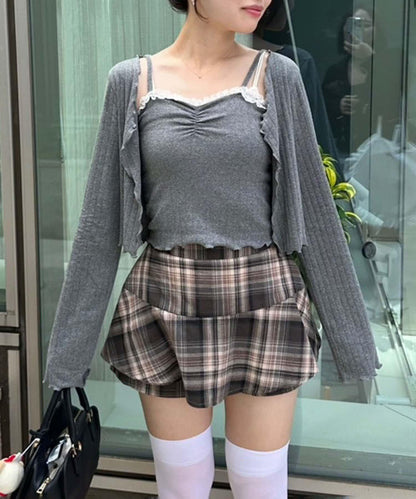 格紋迷你裙褲