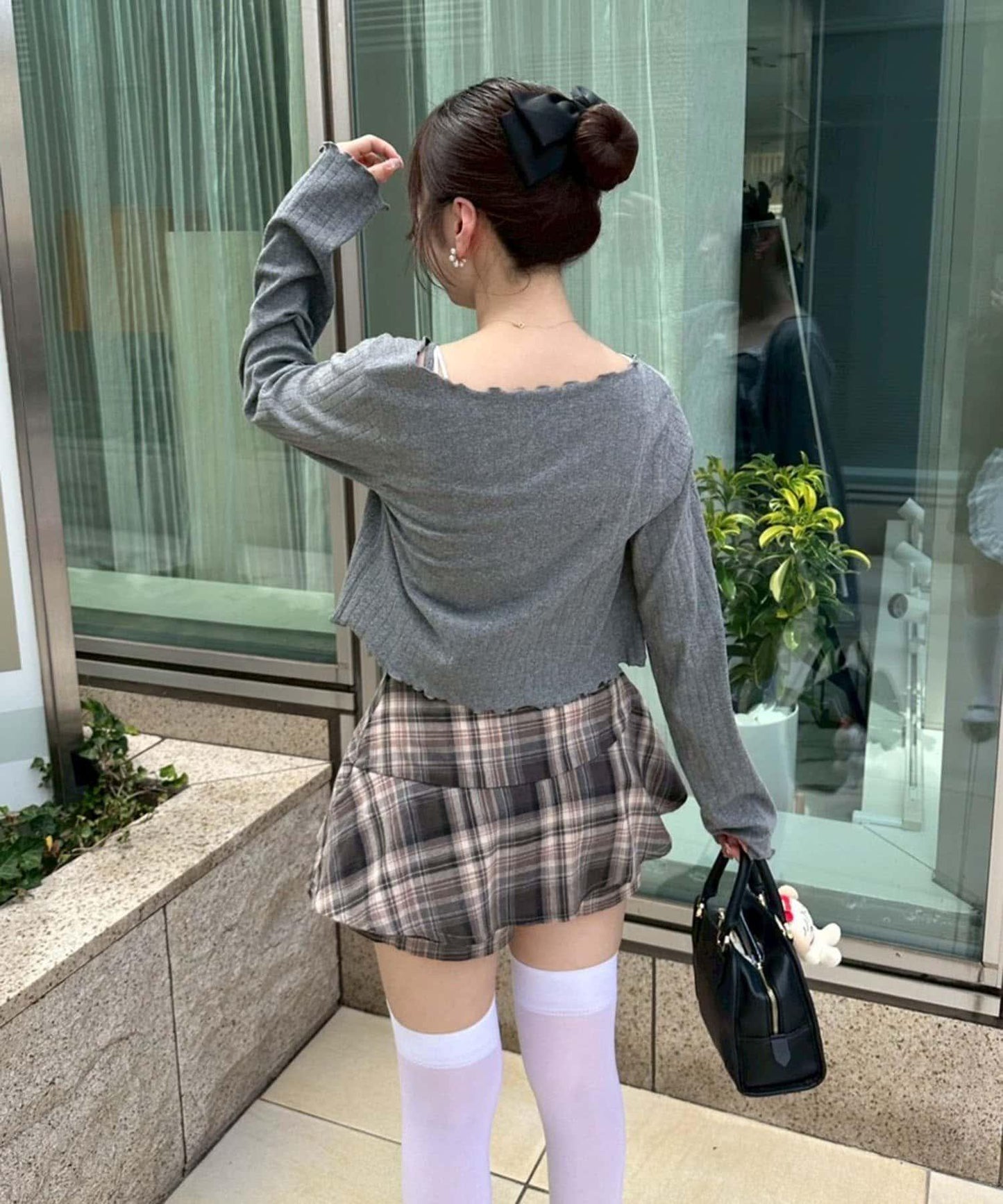 格紋迷你裙褲