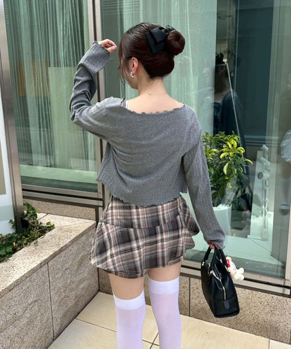 格紋迷你裙褲