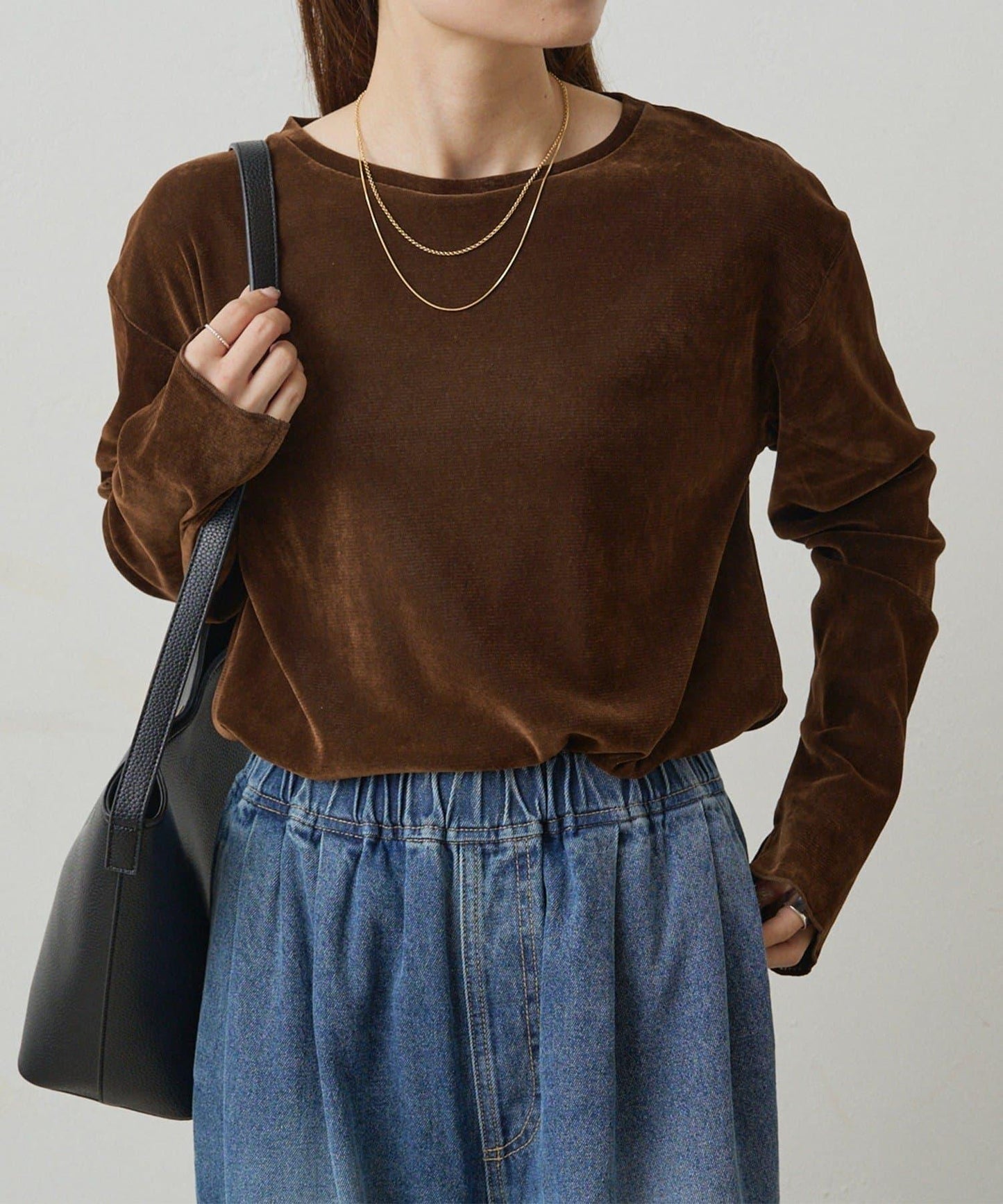 【復刻】尼龍網紗天鵝絨圓領長袖T恤