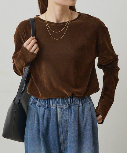 【復刻】尼龍網紗天鵝絨圓領長袖T恤