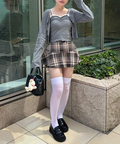 格紋迷你裙褲