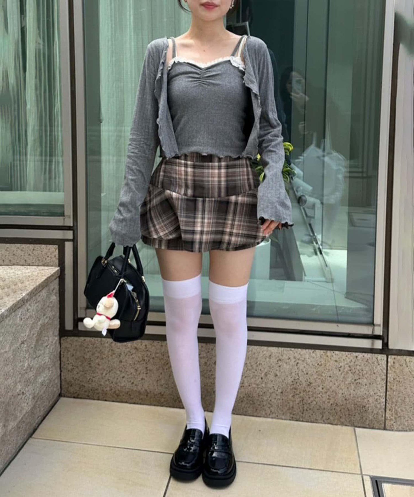 格紋迷你裙褲