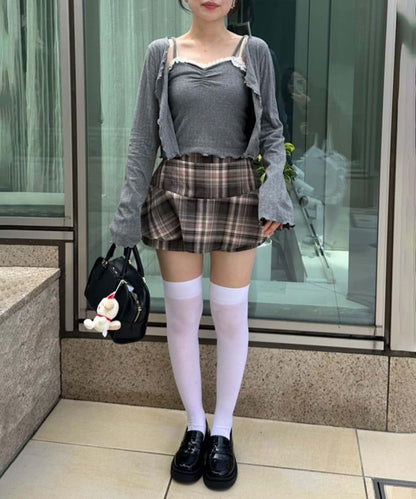 格紋迷你裙褲