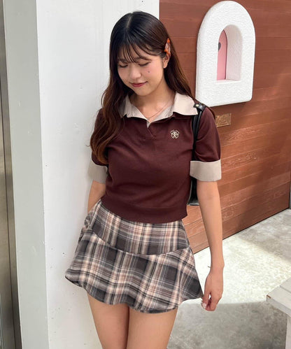 格紋迷你裙褲