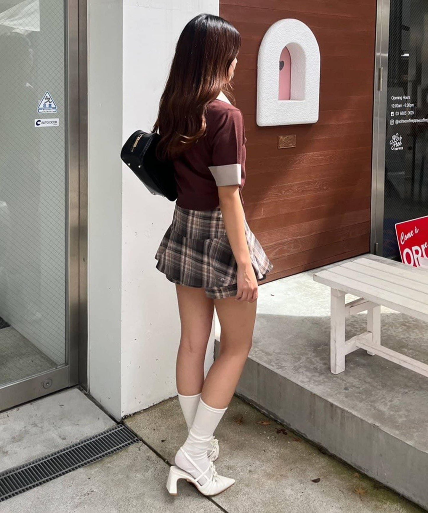 格紋迷你裙褲