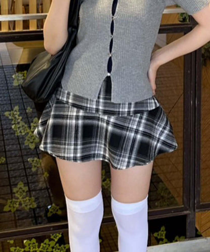 格紋迷你裙褲