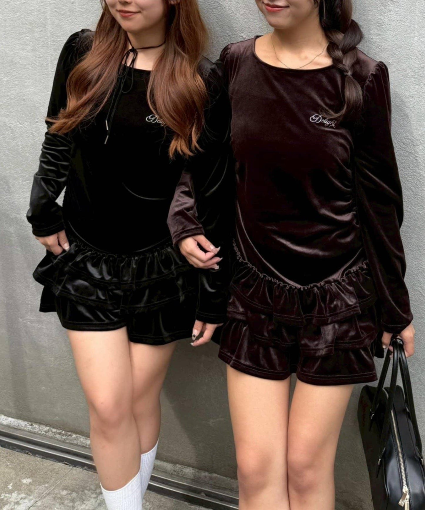 【めい@may_81oセレクト】天鵝絨下襬荷葉邊迷你連衣裙
