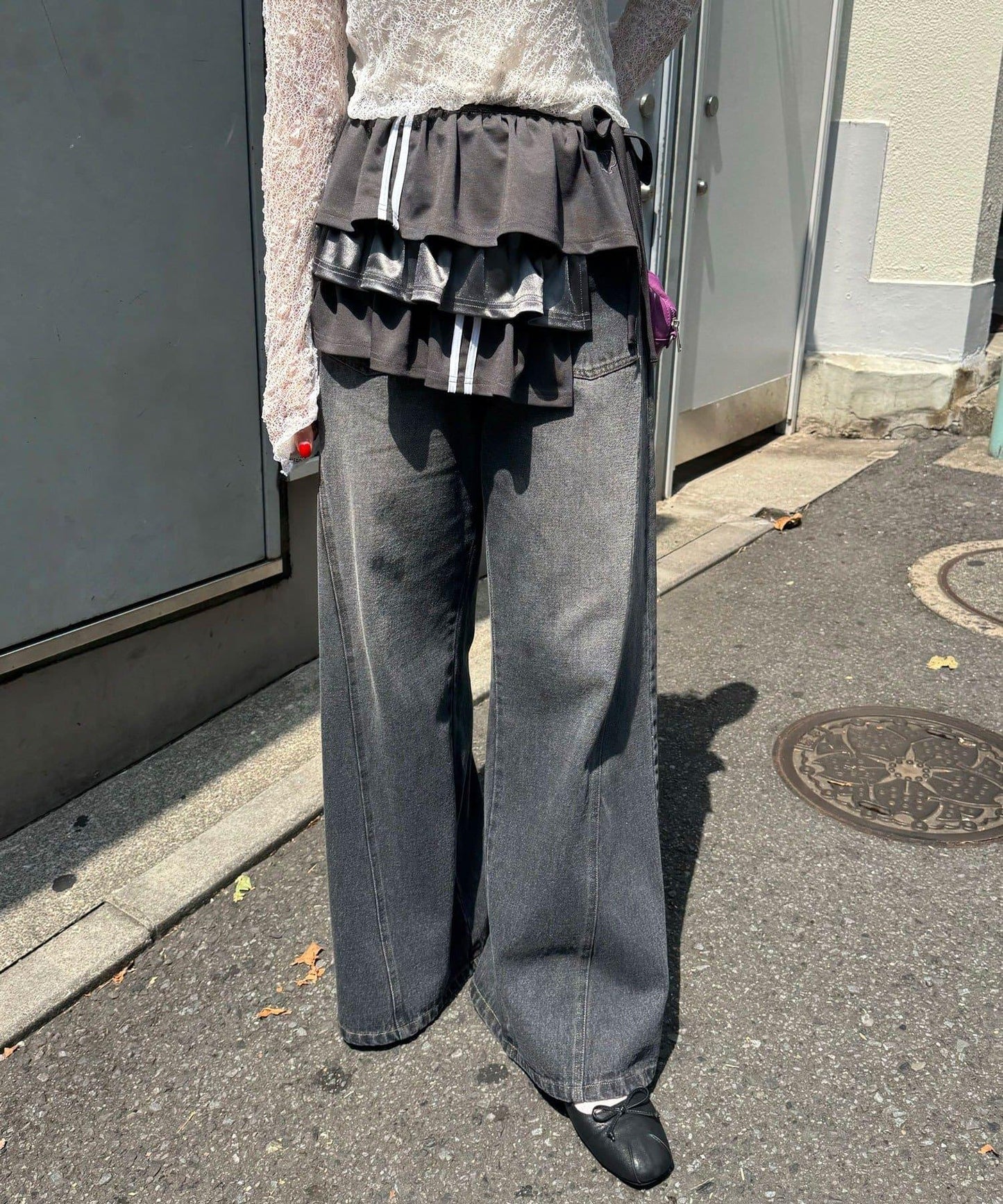 異材質拼接運動風半身裙