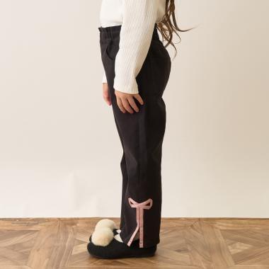 裝飾蝴蝶結側開叉彈力褲