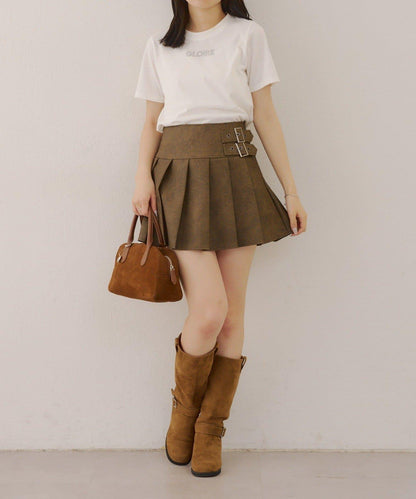 側邊腰帶仿皮迷你裙