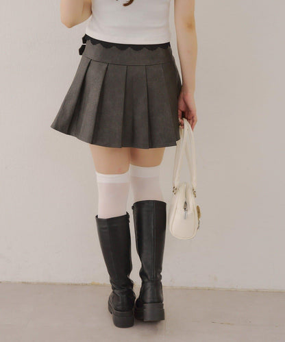 側邊腰帶仿皮迷你裙