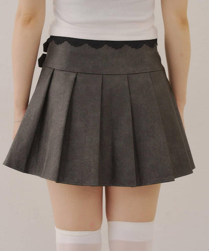 側邊腰帶仿皮迷你裙