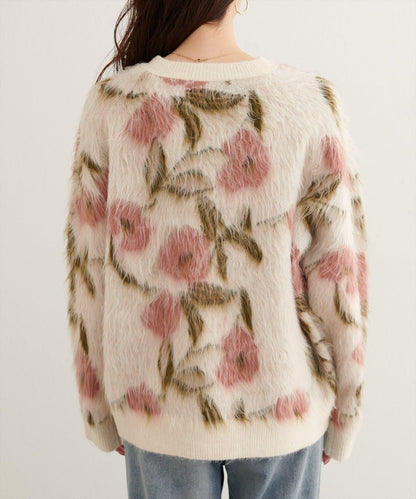 花卉圖案提花長絨針織套頭衫