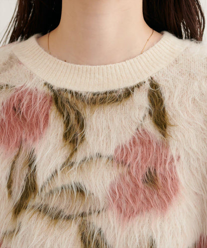 花卉圖案提花長絨針織套頭衫