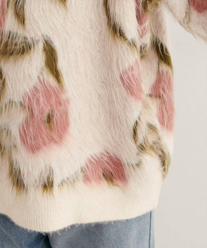 花卉圖案提花長絨針織套頭衫