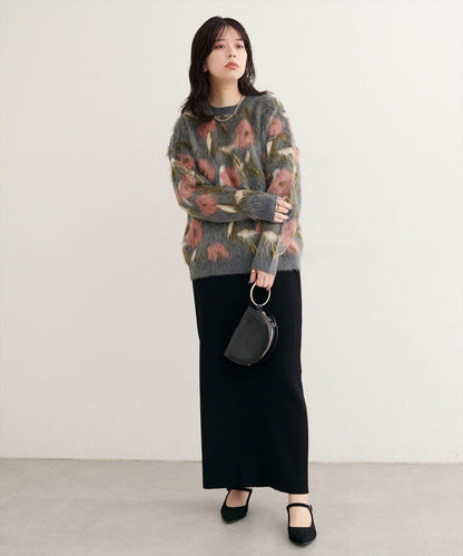 花卉圖案提花長絨針織套頭衫