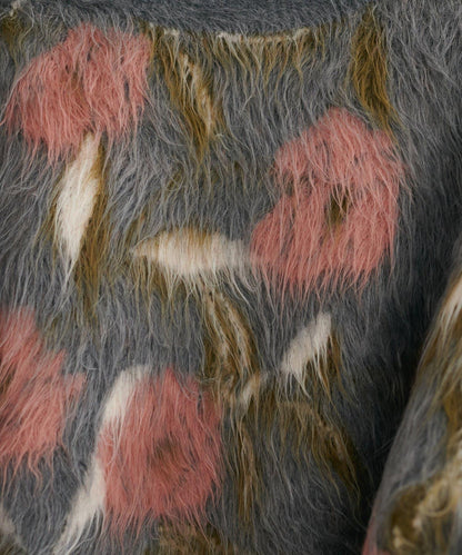 花卉圖案提花長絨針織套頭衫