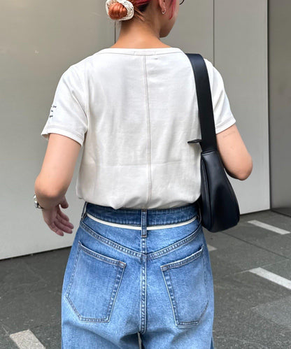 單點刺繡羅紋修身短袖T恤