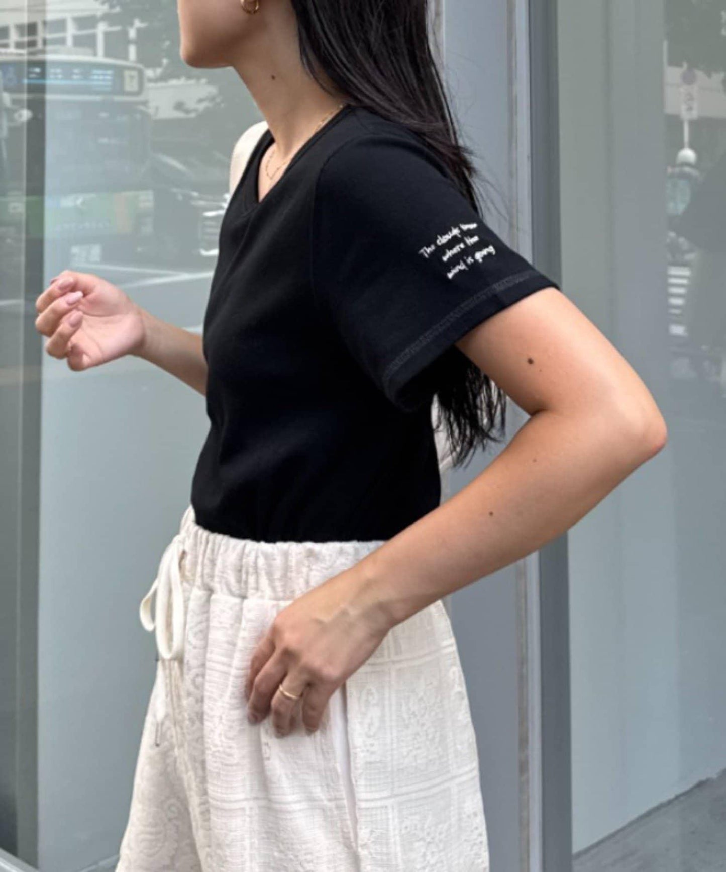 單點刺繡羅紋修身短袖T恤