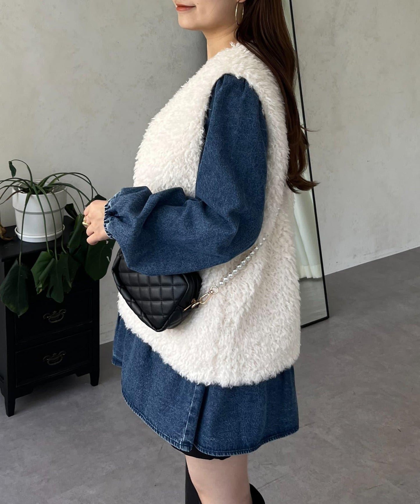 V領牛仔拼接層疊女襯衫