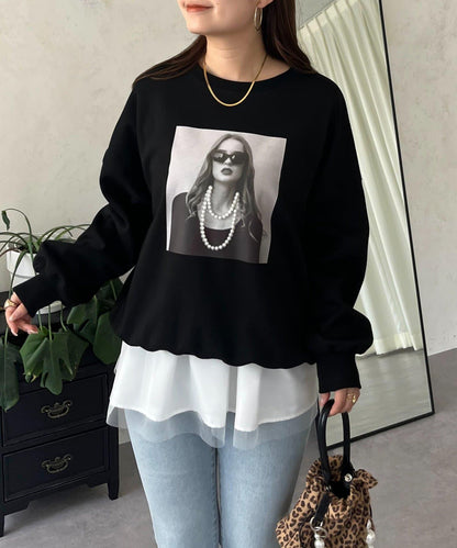 珍珠項鍊照片印花衛衣