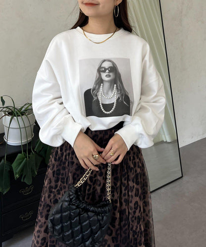 珍珠項鍊照片印花衛衣