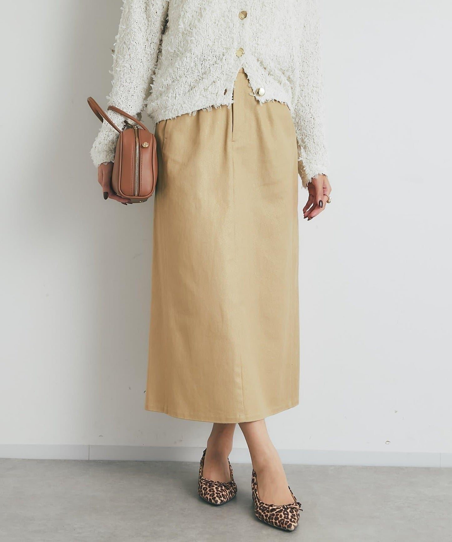 顯瘦日常百搭箔面斜紋布直筒裙