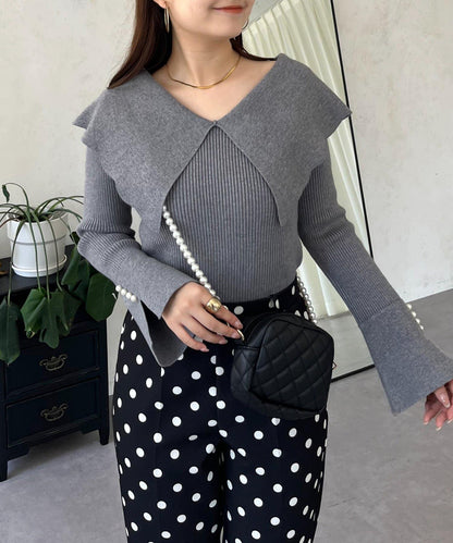 荷葉邊領針織上衣