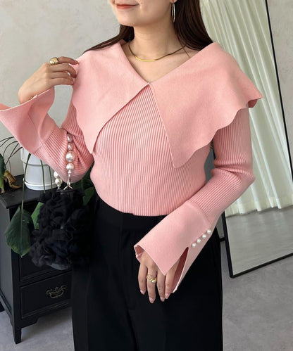 荷葉邊領針織上衣