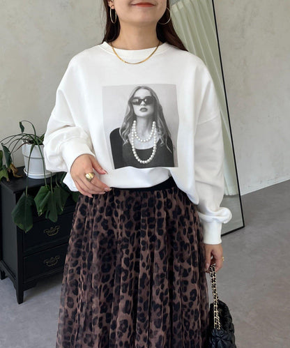 珍珠項鍊照片印花衛衣