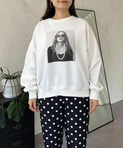 珍珠項鍊照片印花衛衣