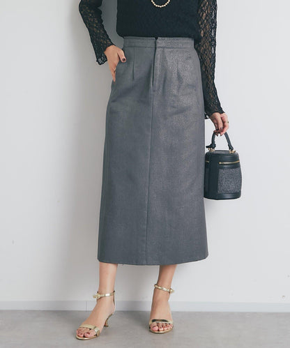 顯瘦日常百搭箔面斜紋布直筒裙
