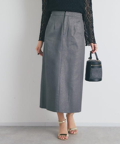 顯瘦日常百搭箔面斜紋布直筒裙