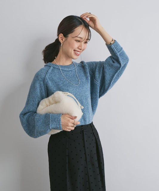 拉鍊亮絲紗線插肩袖針織衫