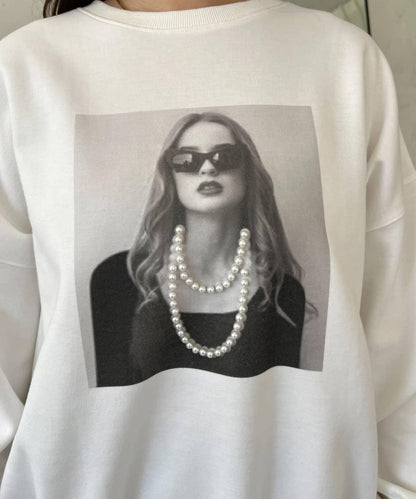 珍珠項鍊照片印花衛衣