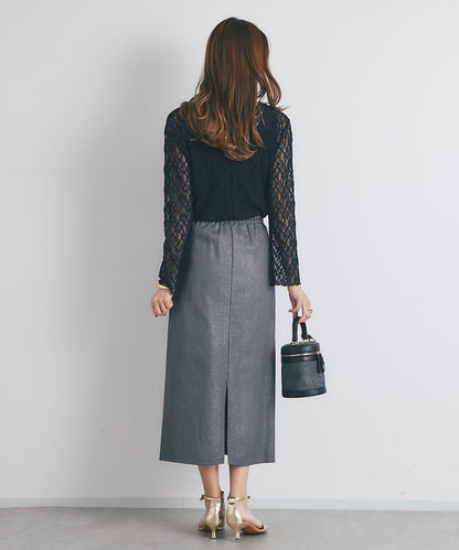 顯瘦日常百搭箔面斜紋布直筒裙