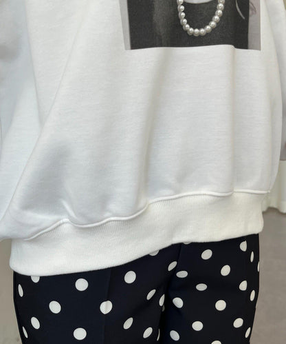 珍珠項鍊照片印花衛衣