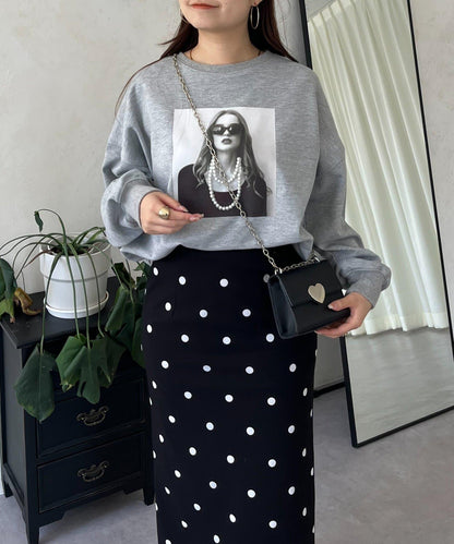 珍珠項鍊照片印花衛衣