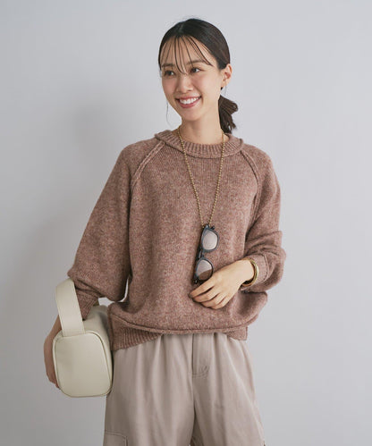 拉鍊亮絲紗線插肩袖針織衫