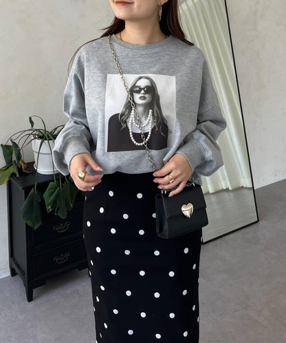 珍珠項鍊照片印花衛衣