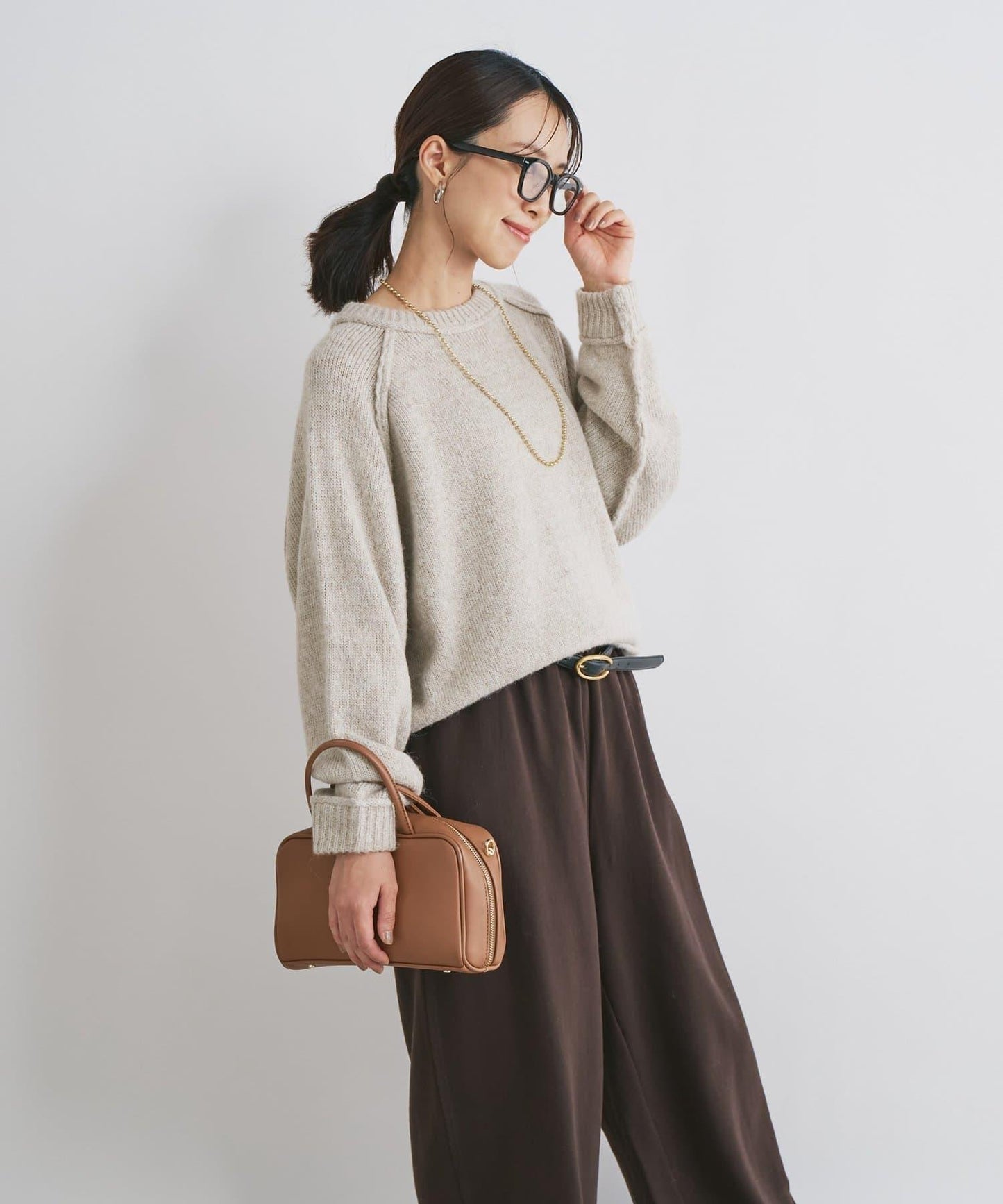 拉鍊亮絲紗線插肩袖針織衫